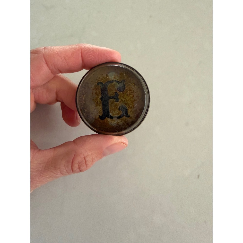 Vintage Glass Paperweight Button Gothic Letter E Gold Tone Initial Decorative